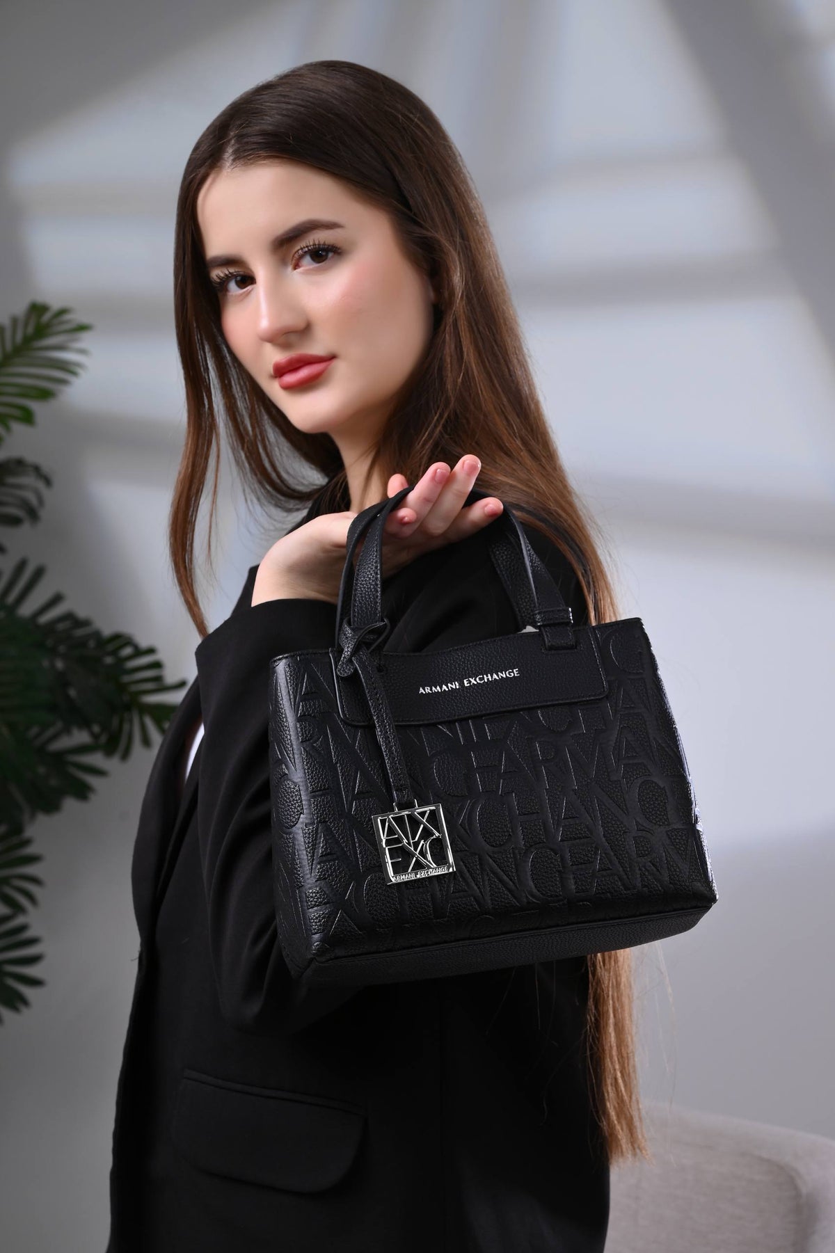 Armani Exchange Logo-Embossed Tote Bag Black