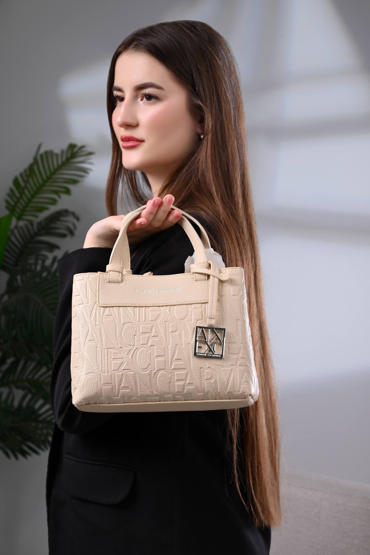 Armani Exchange Logo-Embossed Tote Bag Beige