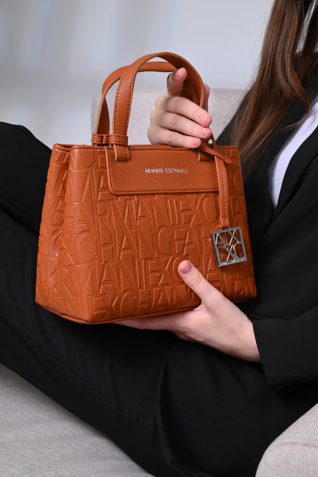 Armani Exchange Logo-Embossed Tote Bag Brown