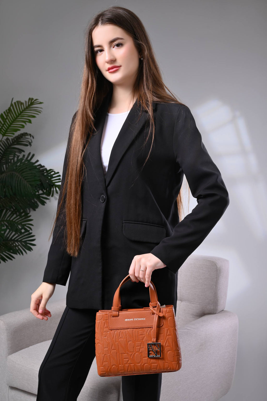 Armani Exchange Logo-Embossed Tote Bag Brown
