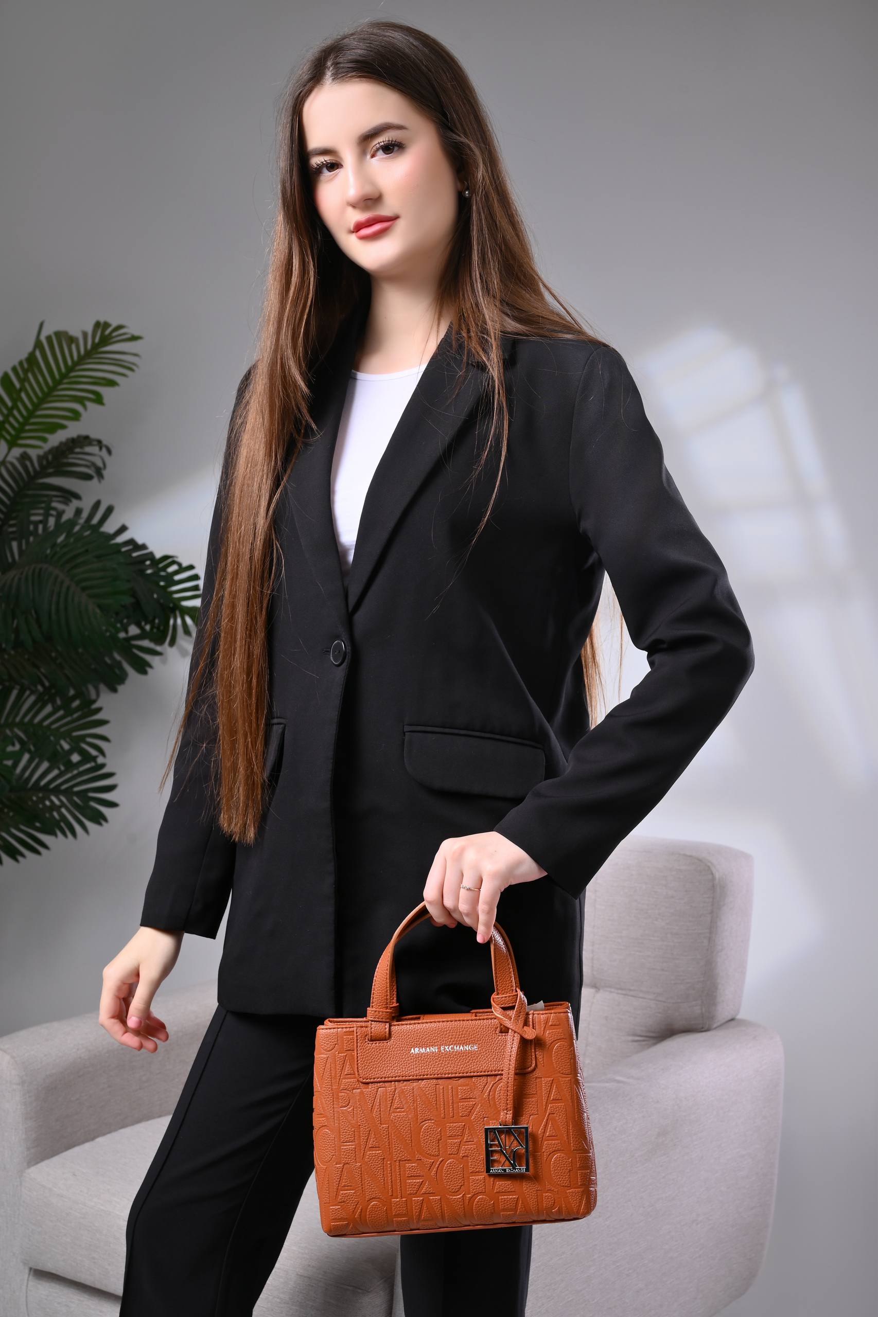 Armani Exchange Logo-Embossed Tote Bag Brown