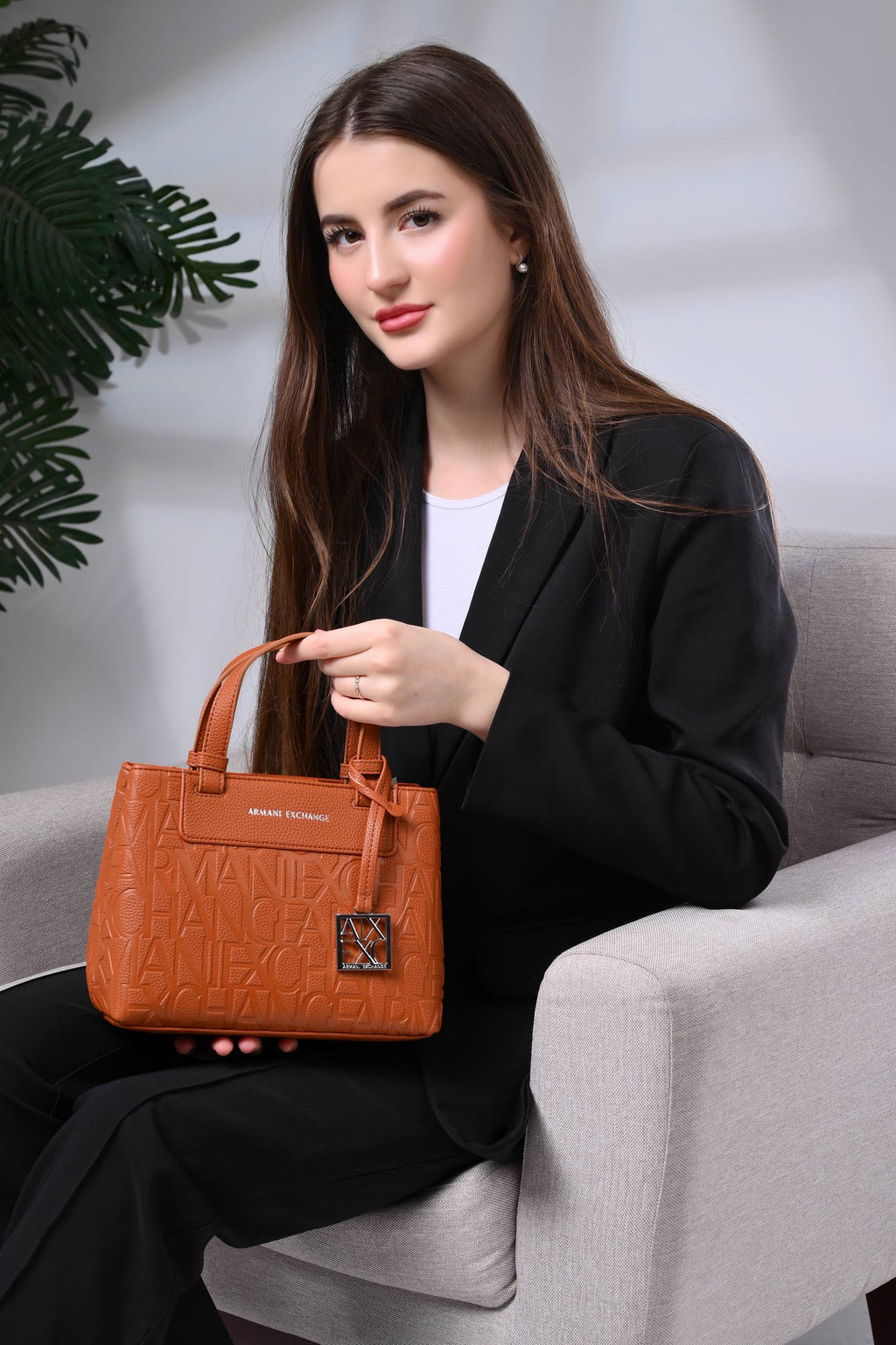 Armani Exchange Logo-Embossed Tote Bag Brown