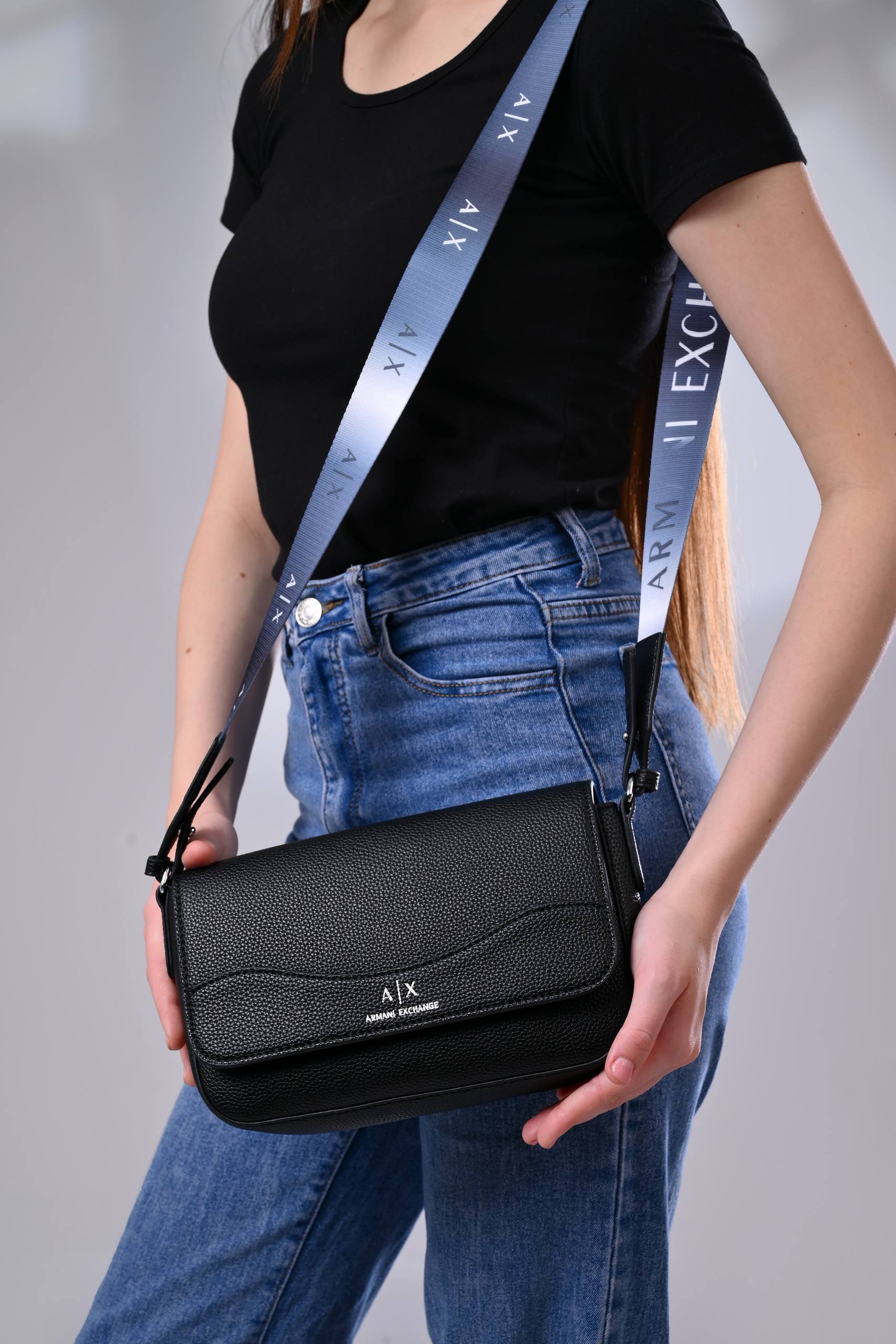Armani Exchange Logo-Print Leather Crossbody Bag - Black