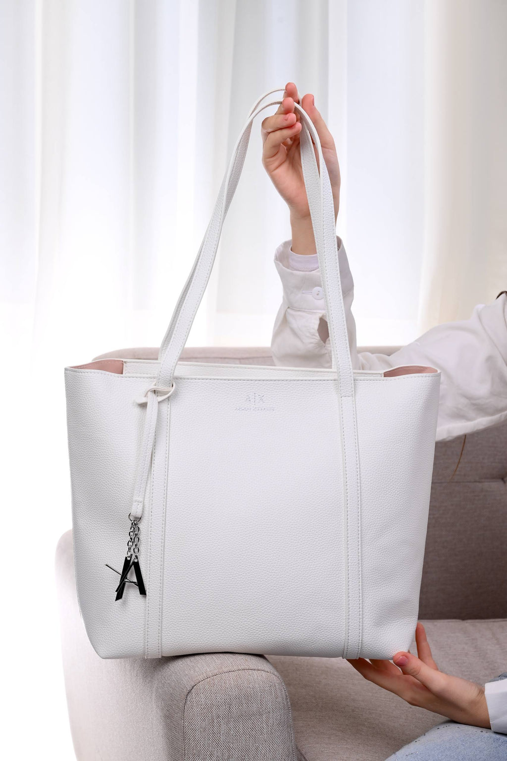 ARMANI EXCHANGE Shopper Tote Bag White
