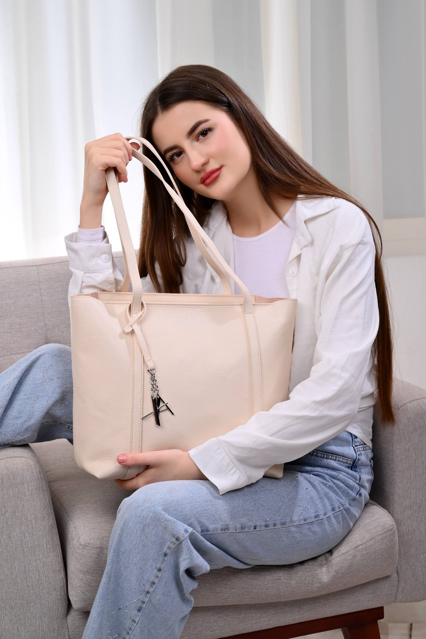 Armani Exchange Shopper Tote Bag - Beige