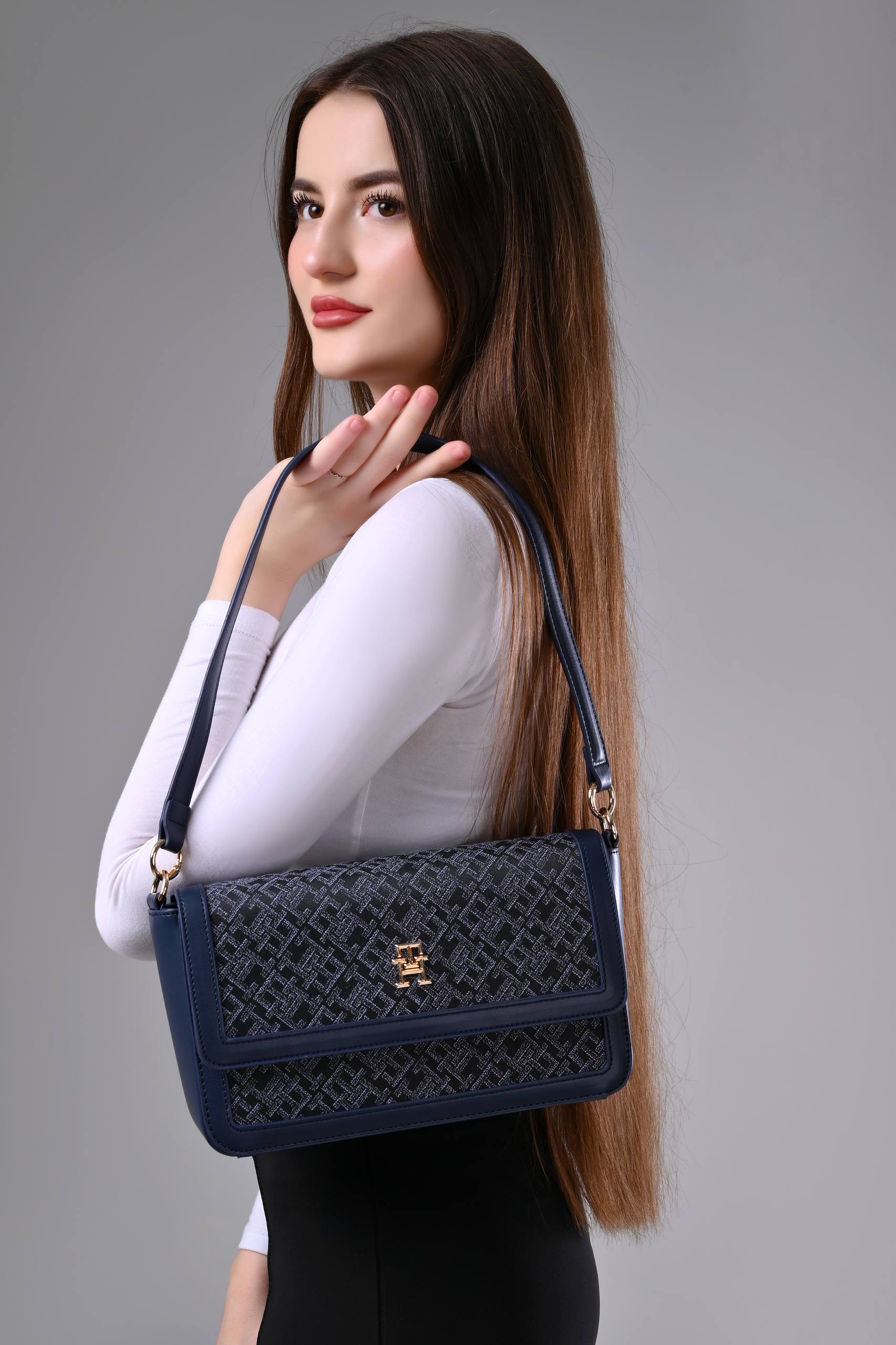 Tommy Hilfiger TH Jacquard Shoulder Bag Navy