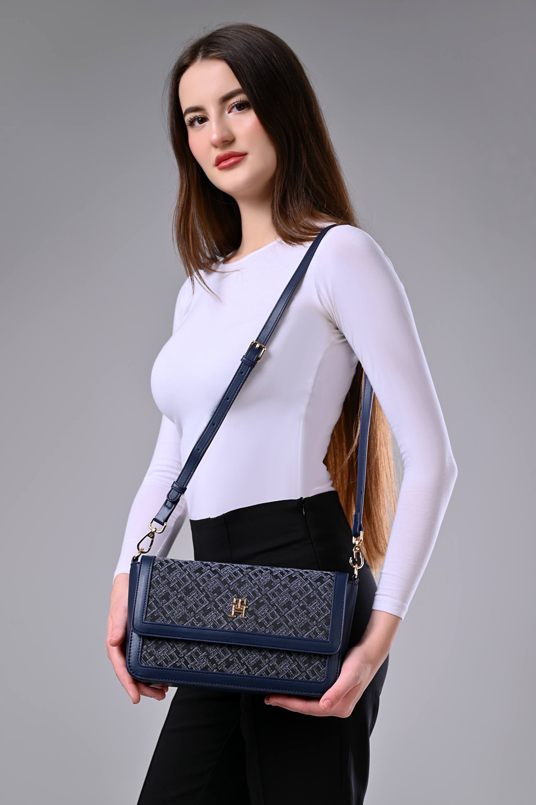 Tommy Hilfiger TH Jacquard Shoulder Bag Navy
