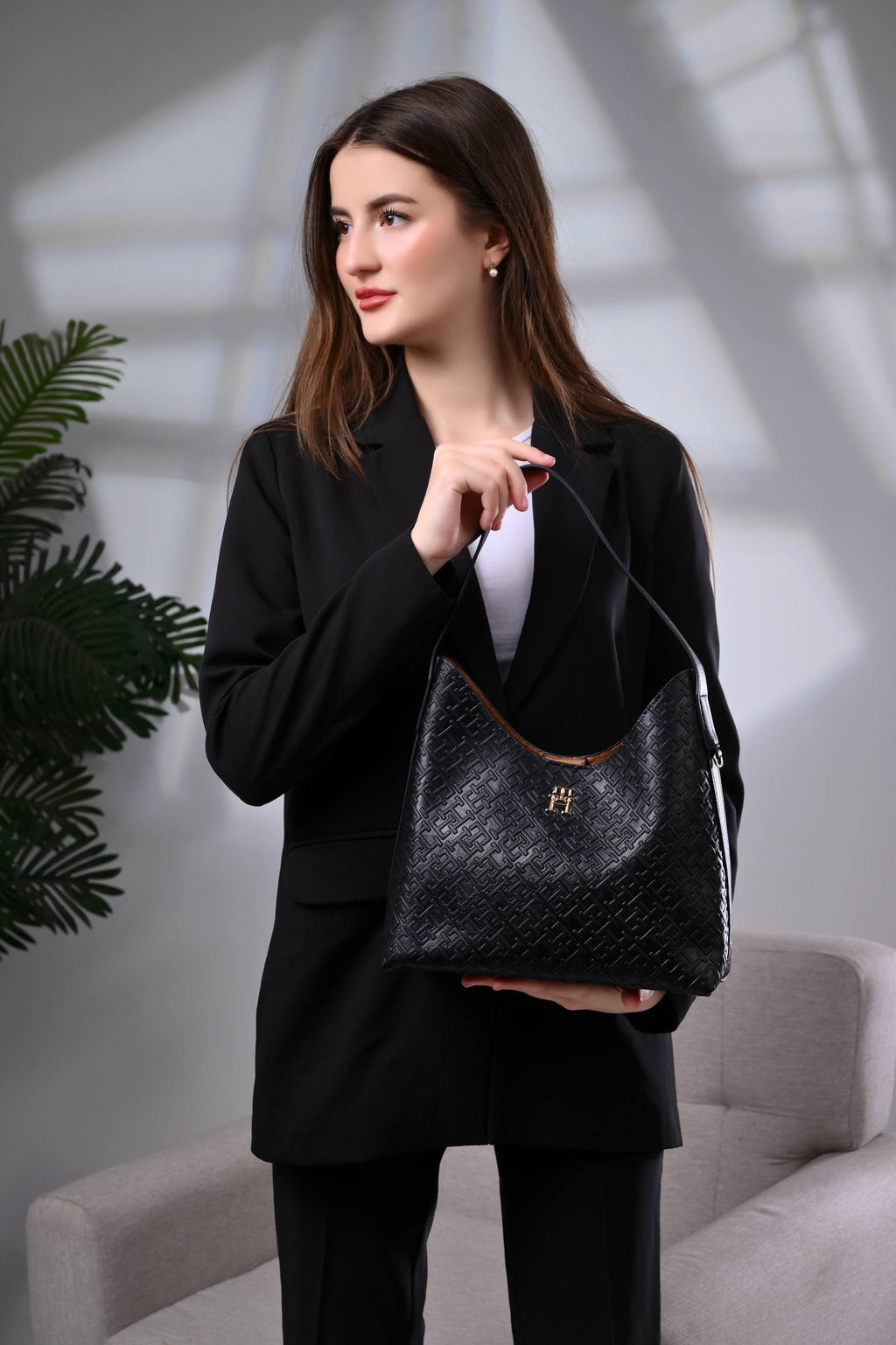 Tommy Hilfiger Hilfiger Icon Embossed TH Monogram Shoulder Bag Black