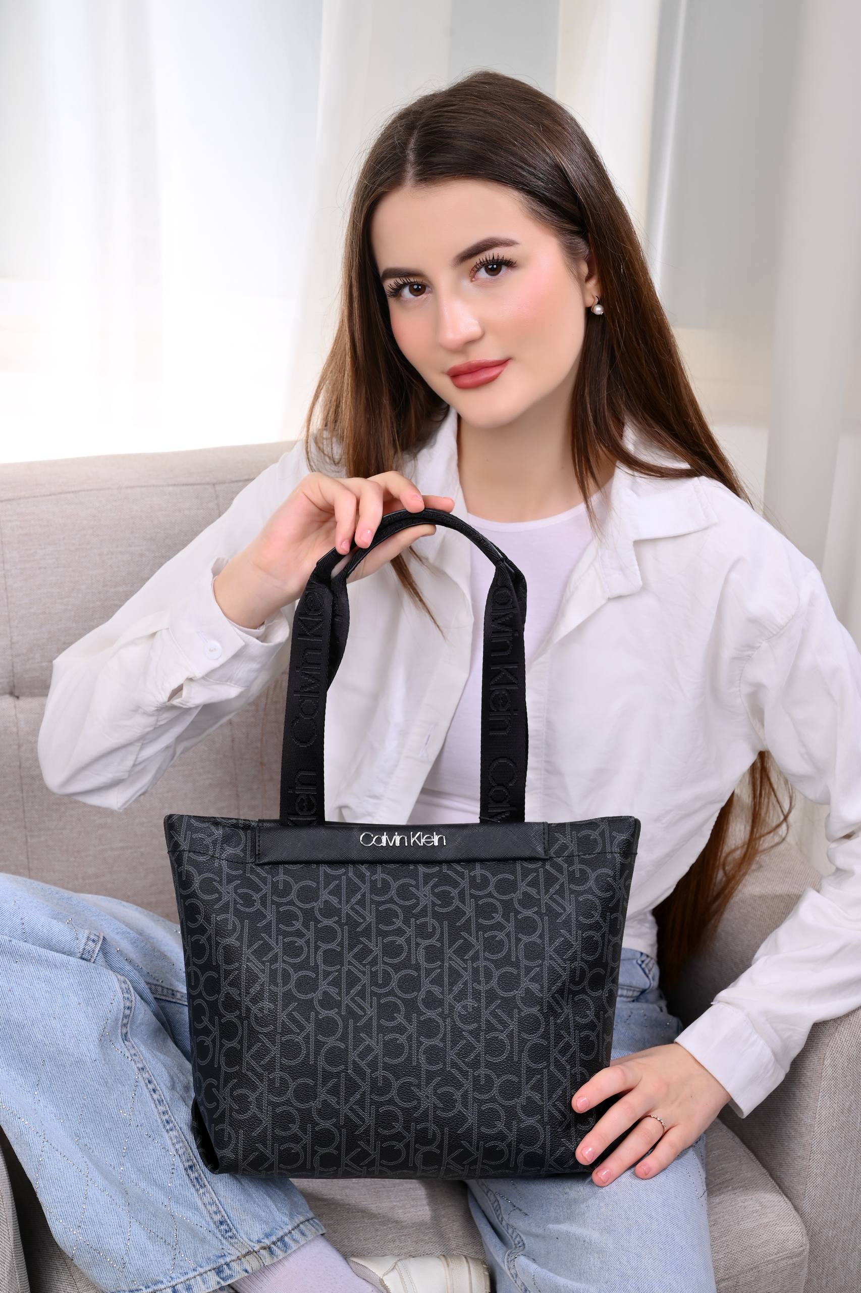 Calvin Klein MUST MEDIUM TOTE - Handbag - chanterelle mono jacquard Black