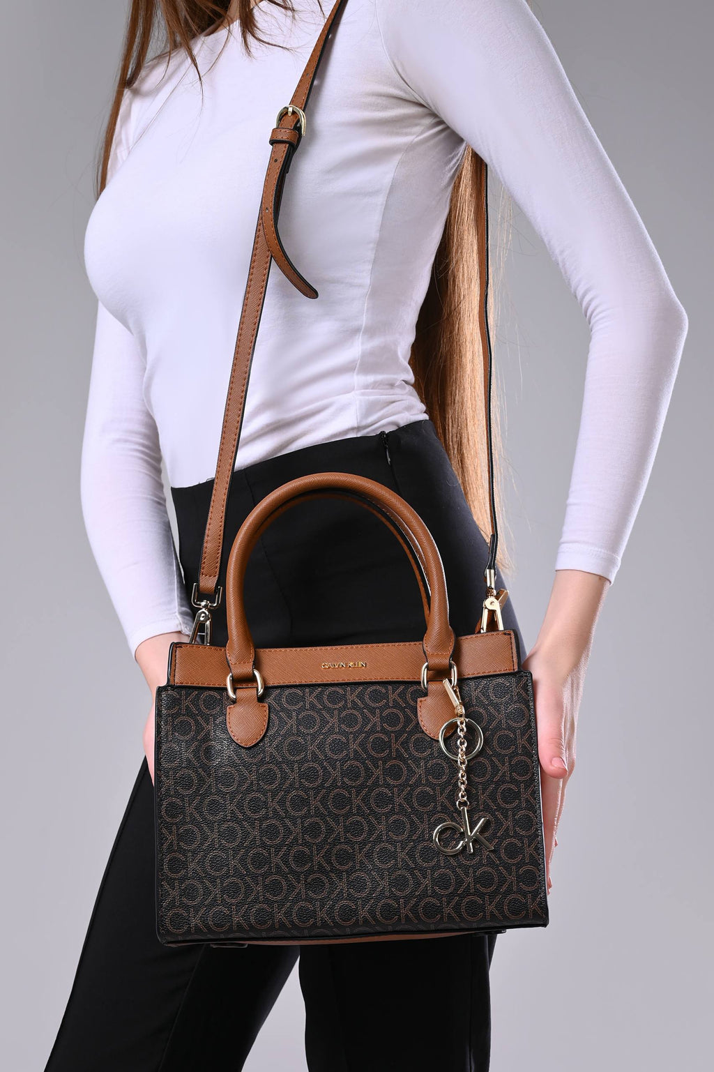 Calvin Klein Monogram Print Crossbody Women Brown