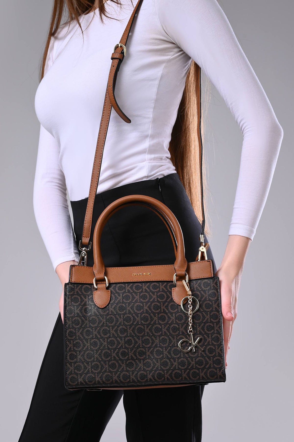 Calvin Klein Monogram Print Crossbody Women Brown