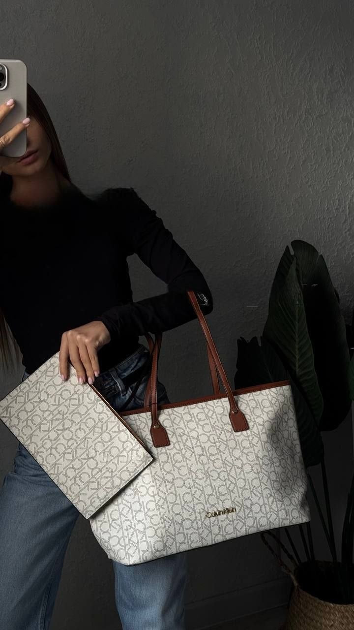 CALVIN KLEIN – White Women Shoulder Tote Bag