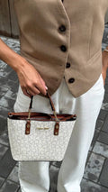 Calvin Klein Monogram Tote Bag Small Handbag Women - White\Brn