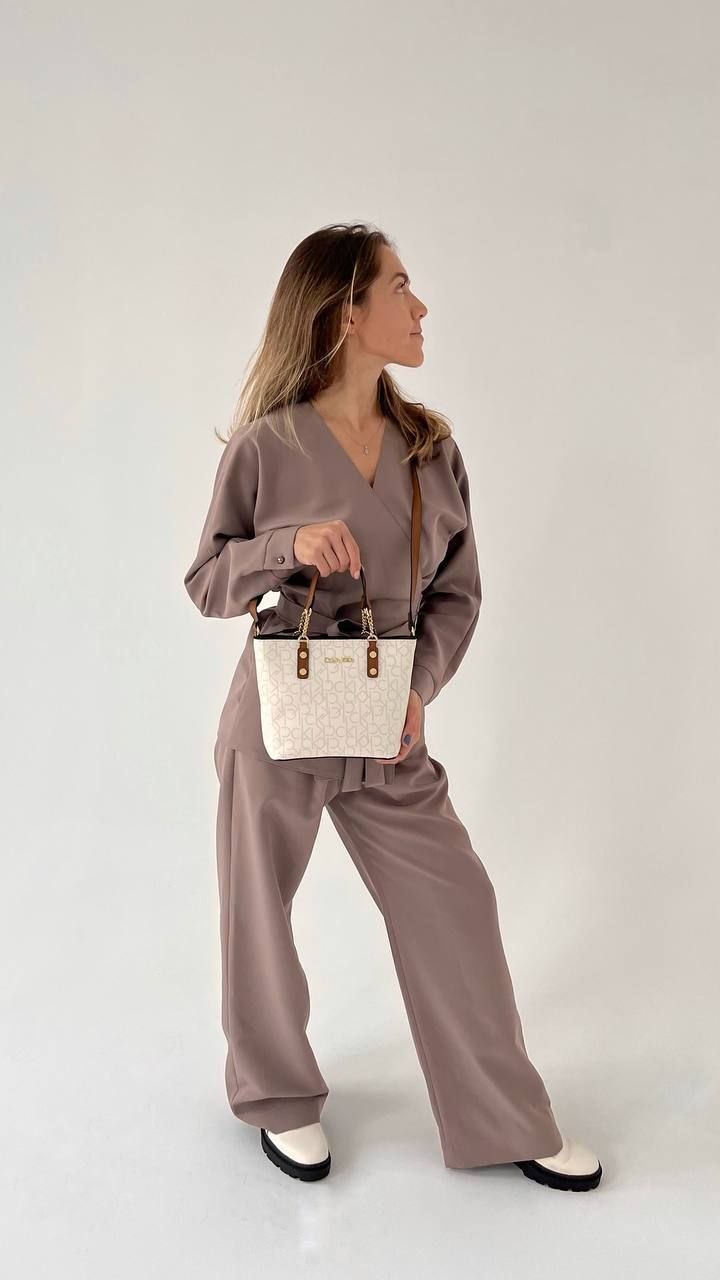 Calvin Klein Monogram Tote Bag Small Handbag Women - White\Brn