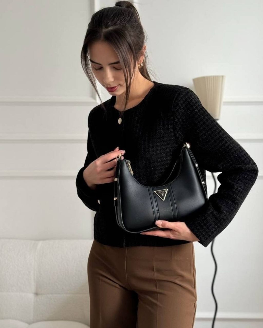 Guess Noreen 4G Logo Shoulder Bag Black