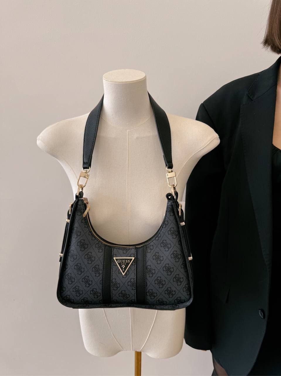 Guess Noreen 4G Logo Shoulder Bag Black Embossed