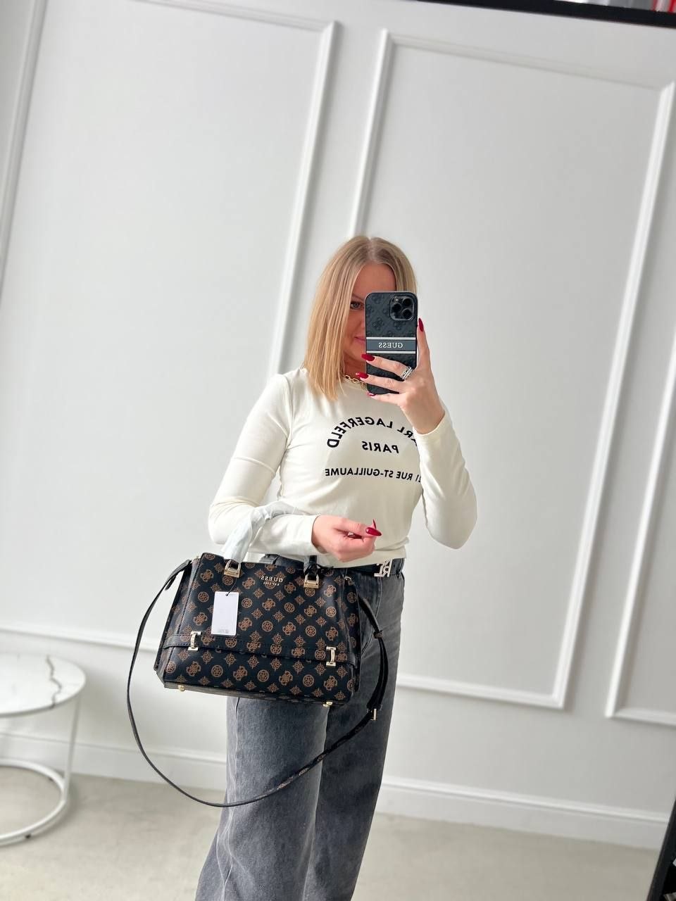 Guess Zarela Girlfriend Tote in Brown Leather
