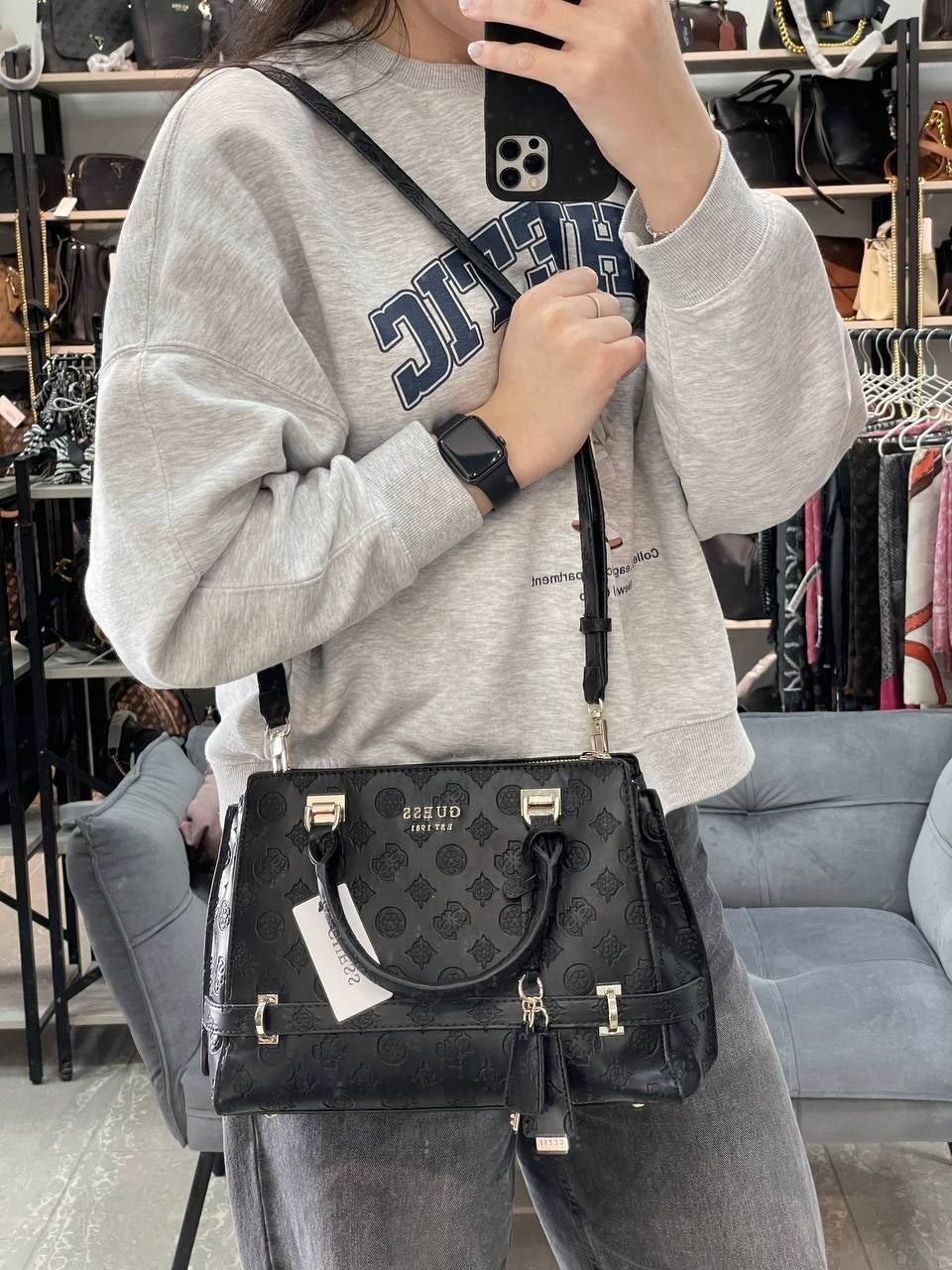 Guess Zarela Girlfriend Tote in Black Leather