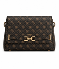 Guess Women’s Monogram Saddle Crossbody Bag – Brown Elegant Flap Bag with Gold Hardware
