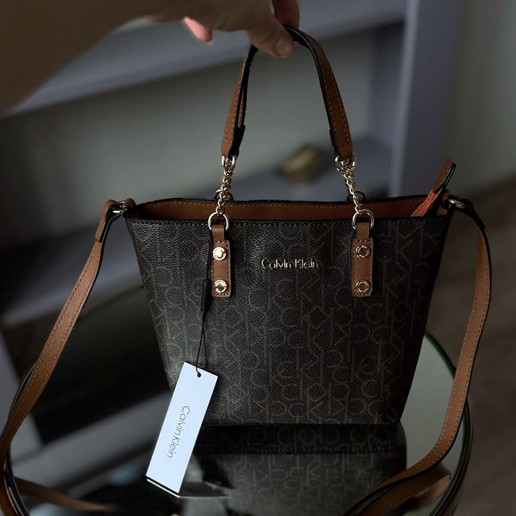 Calvin Klein Monogram Tote Bag Small Handbag Women - Brown