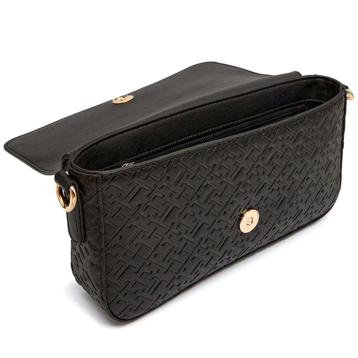 Tommy Hilfiger Black Monogram Embossed Women’s Crossbody Bag