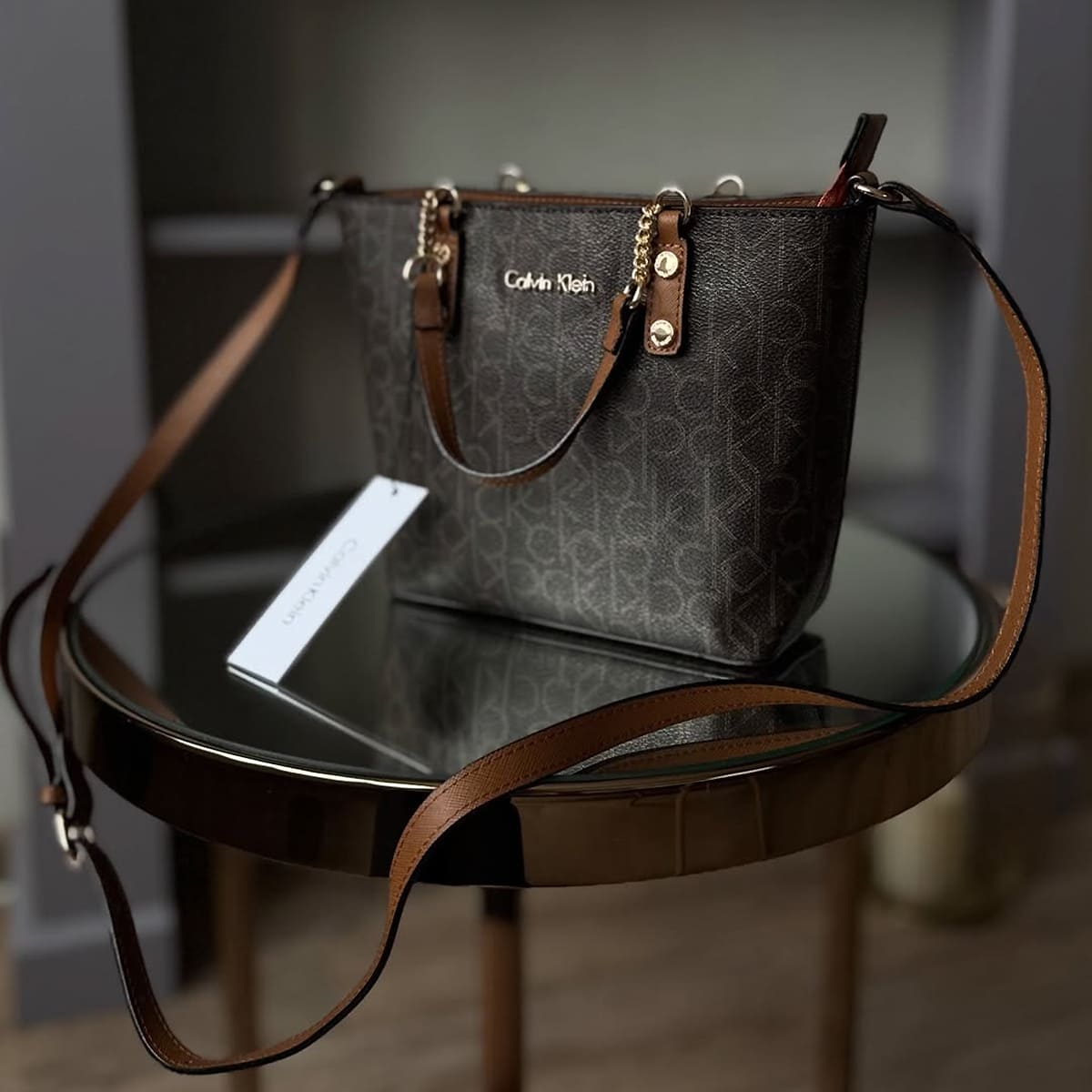 Calvin Klein Monogram Tote Bag Small Handbag Women - Brown