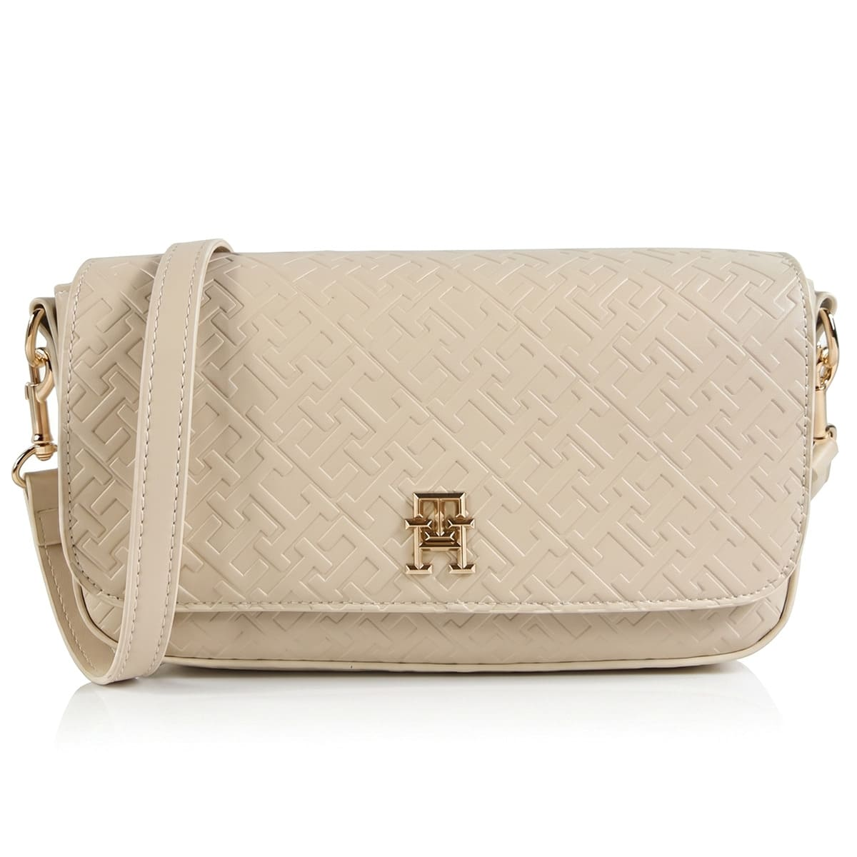 Tommy Hilfiger Beige Monogram Embossed Women’s Crossbody Bag