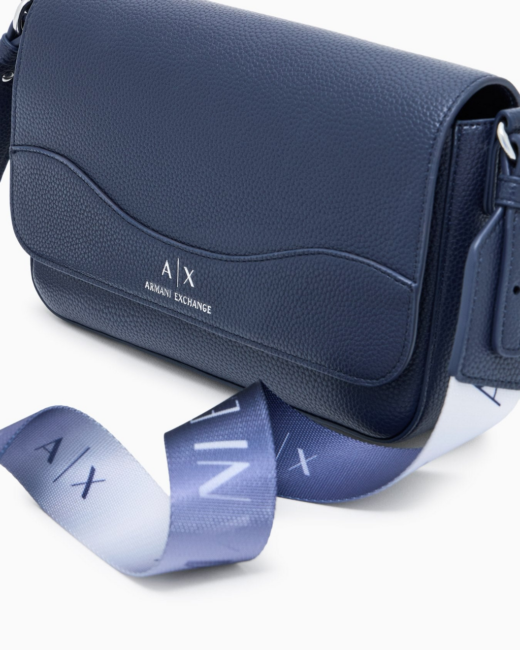 Armani Exchange Logo-Print Leather Crossbody Bag - Navy Blue