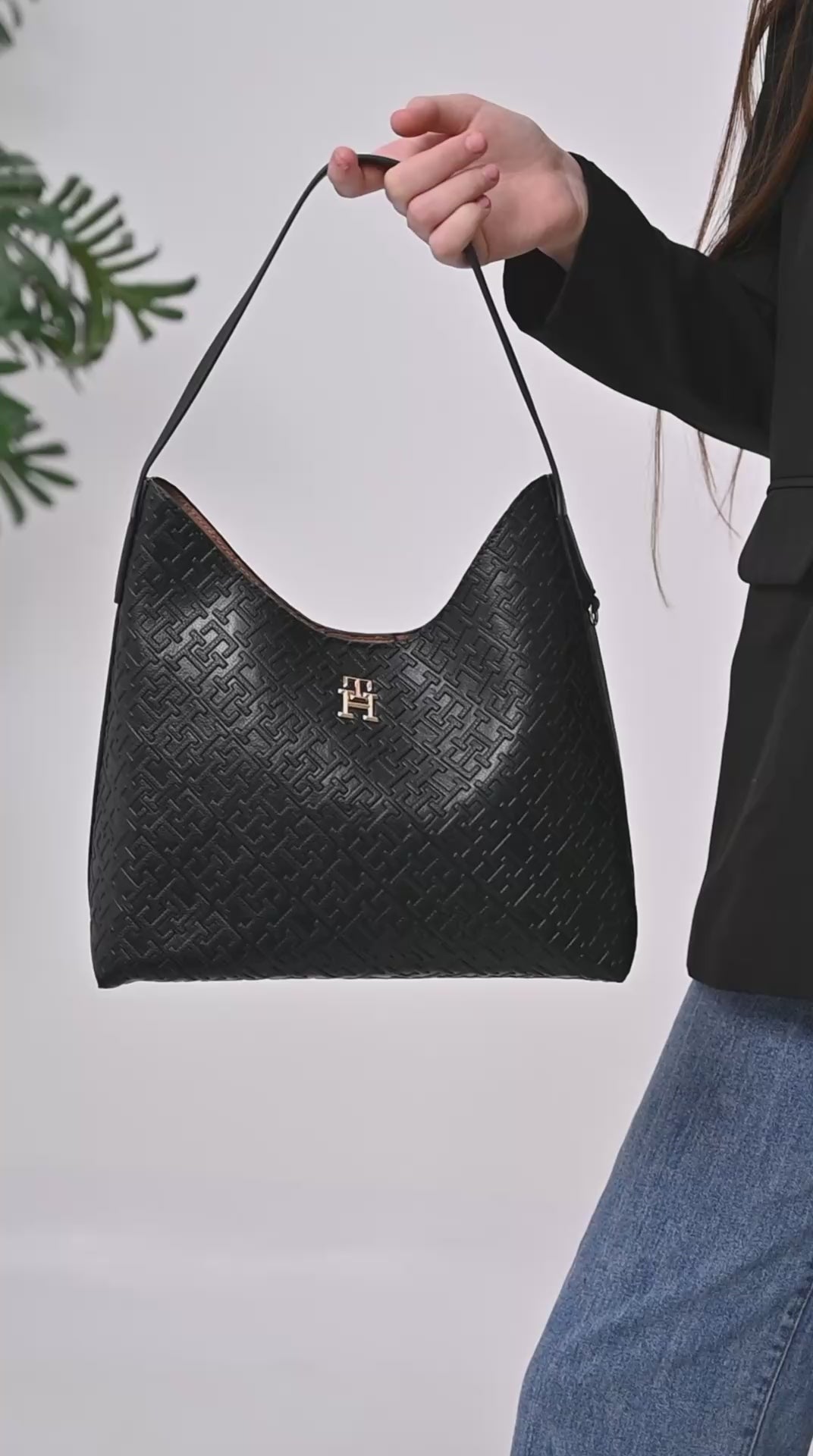 Tommy Hilfiger Hilfiger Icon Embossed TH Monogram Shoulder Bag Black