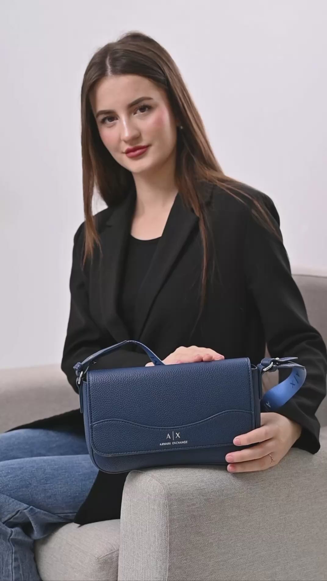Armani Exchange Logo-Print Leather Crossbody Bag - Navy Blue