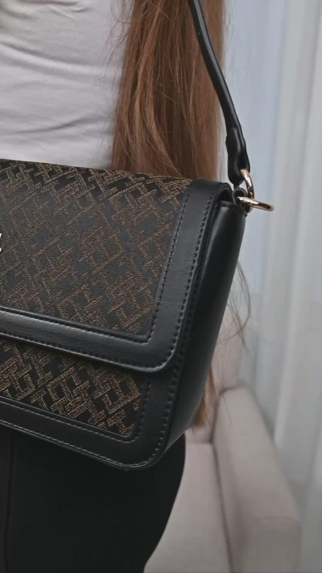 Tommy Hilfiger TH Jacquard Shoulder Bag Dark Brown