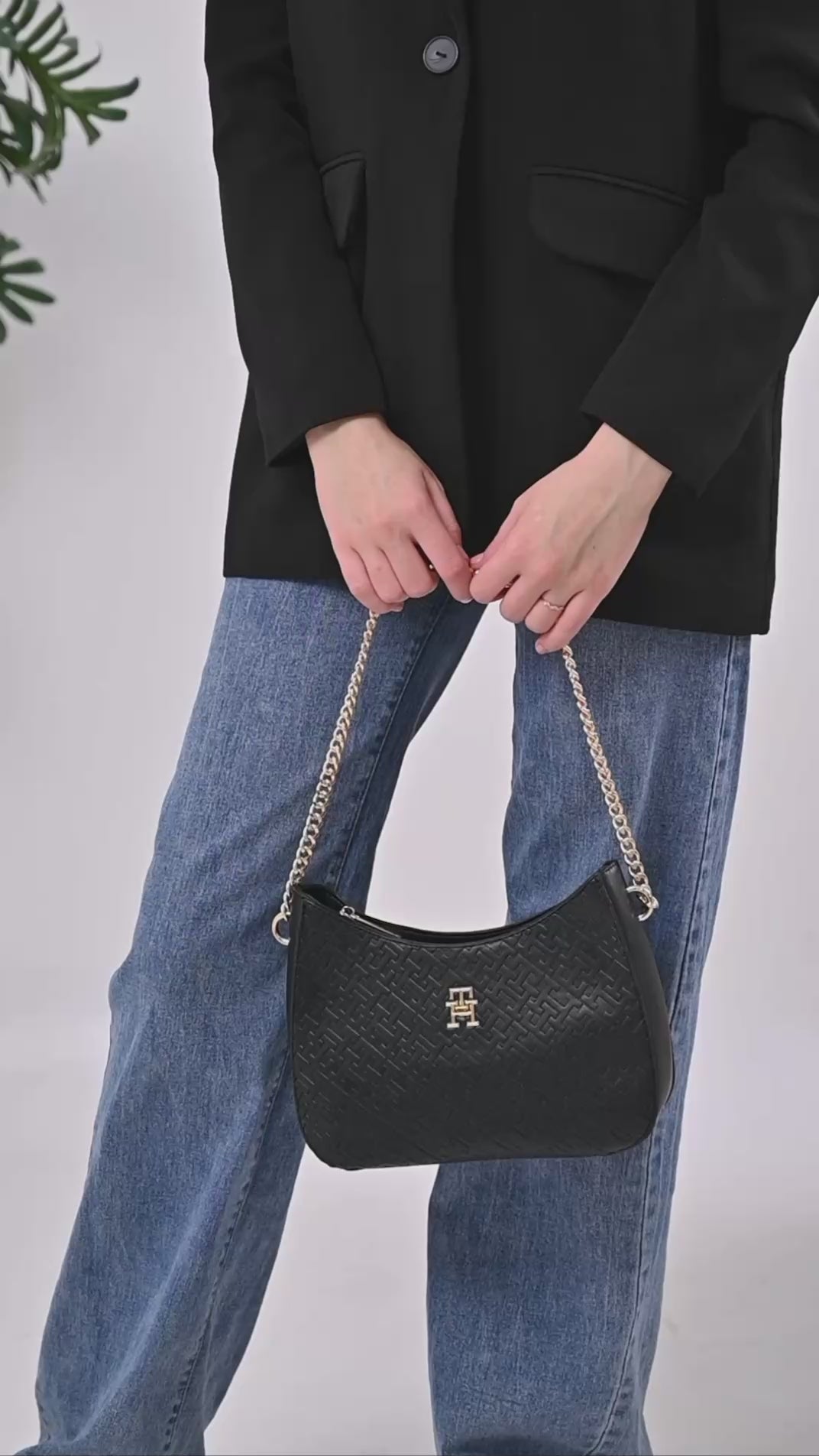 Tommy Hilfiger TH Textured Shoulder Bag Black TB304