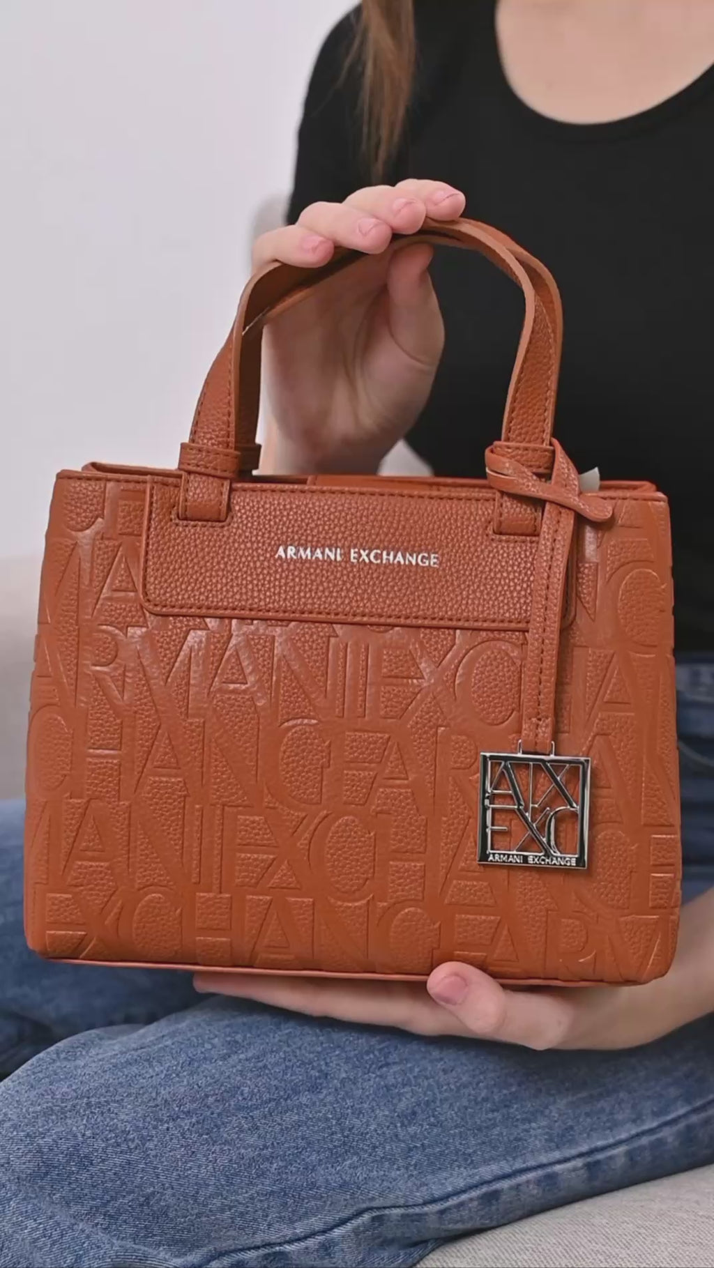 Armani Exchange Logo-Embossed Tote Bag Brown