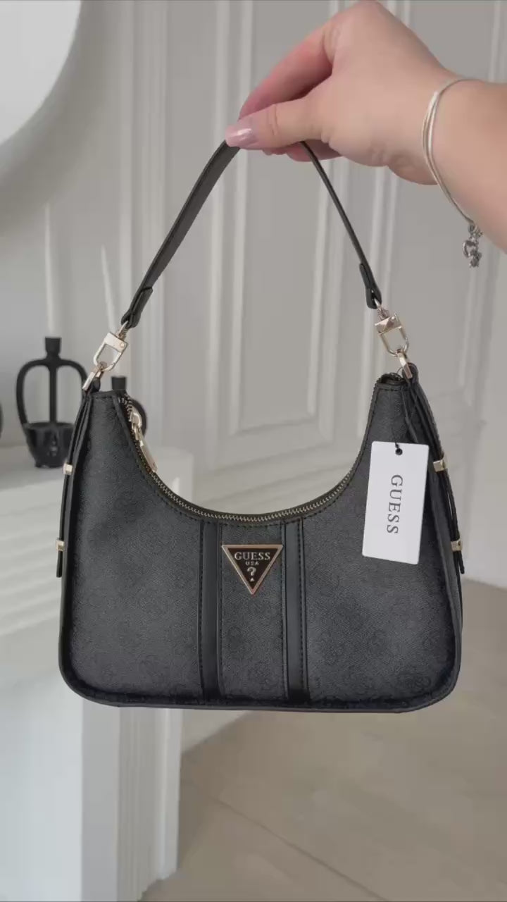Guess Noreen 4G Logo Shoulder Bag Black Embossed