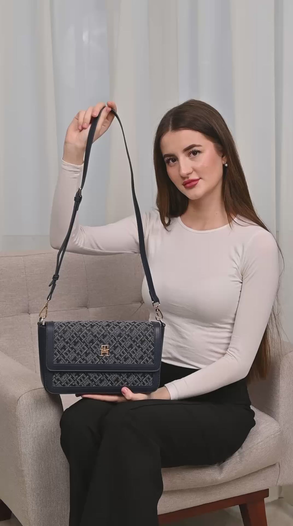 Tommy Hilfiger TH Jacquard Shoulder Bag Navy