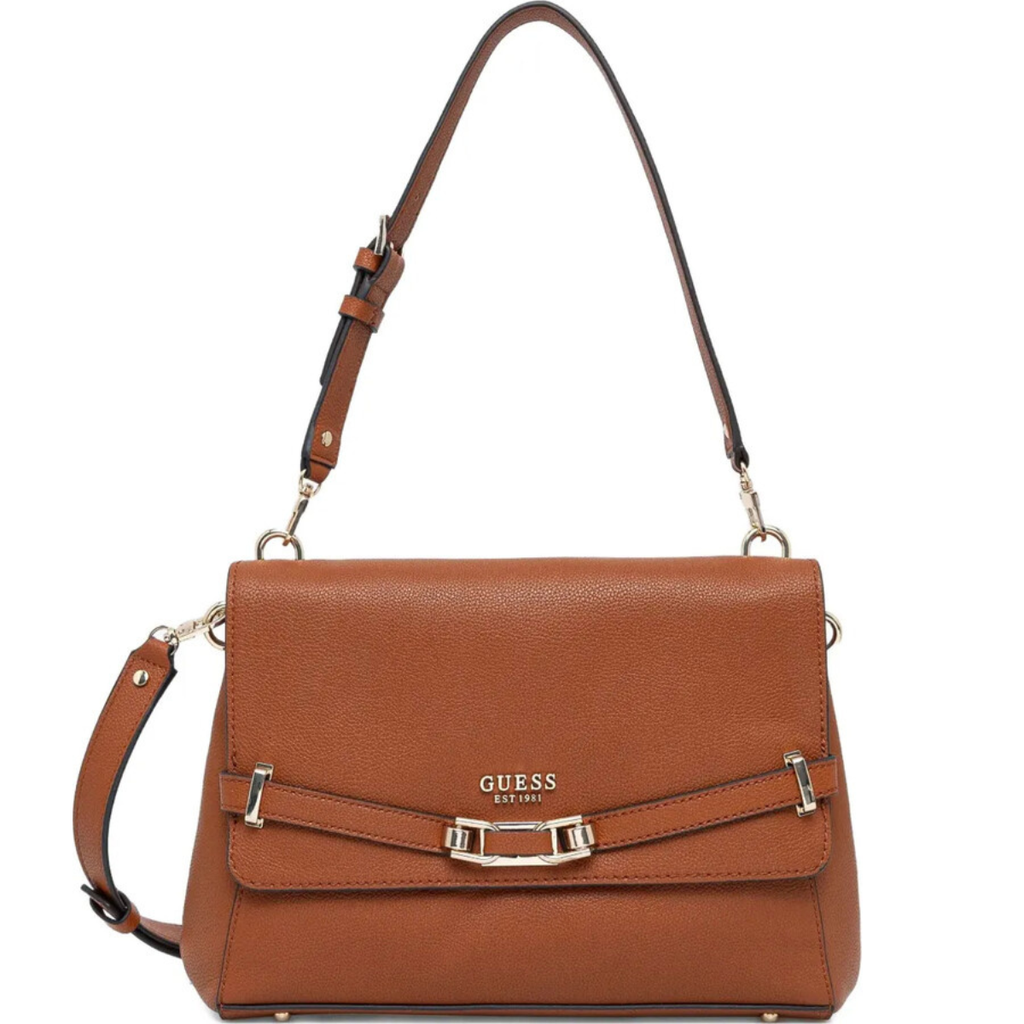 Guess Silvye Flap Shoulder Bag Brown Tan