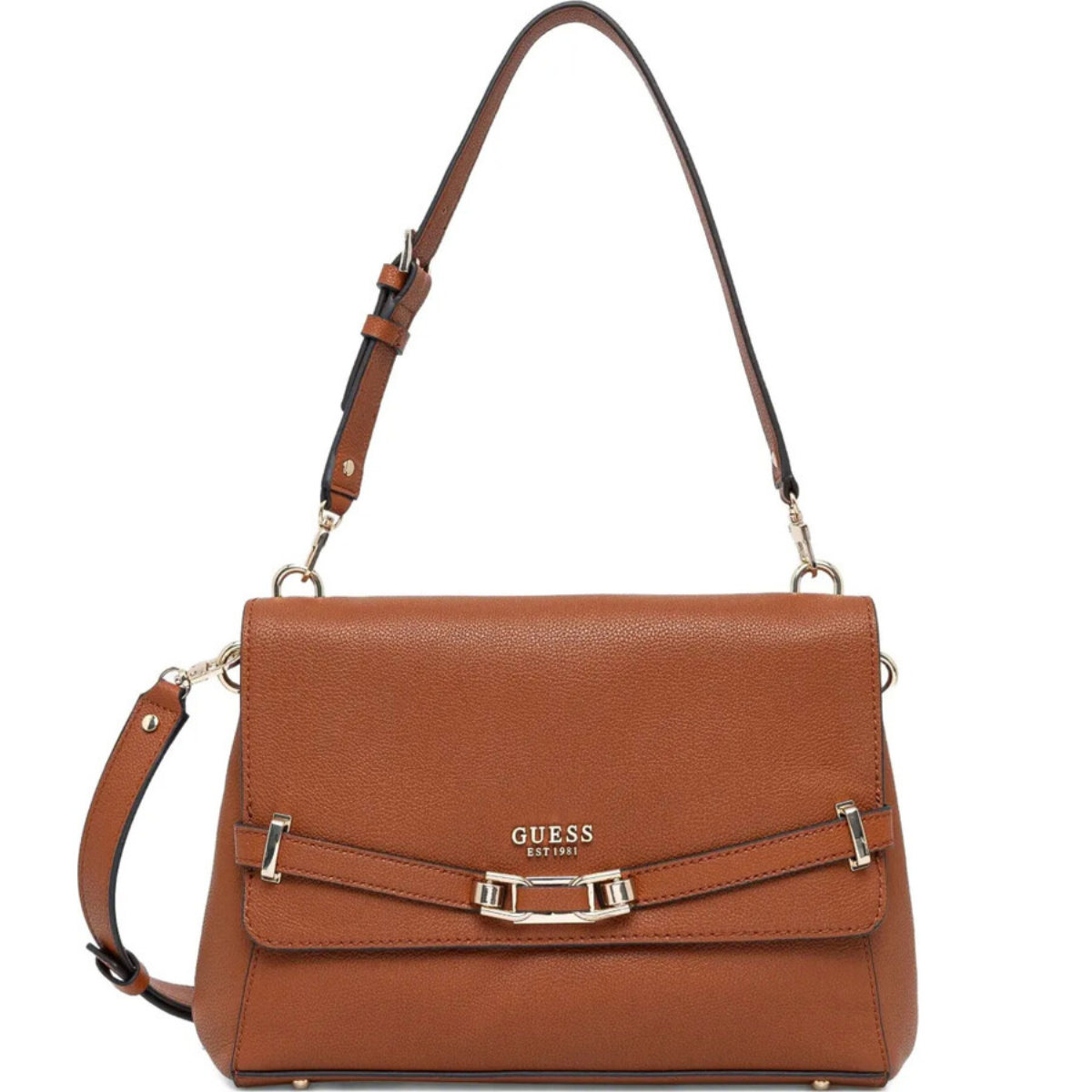 Guess Silvye Flap Shoulder Bag Brown Tan